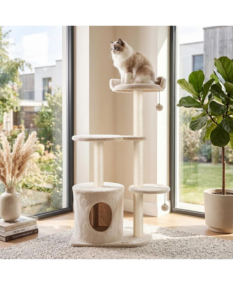 Hongge 43 Inch Cat Tree with Cozy Top Perch Condo and Sisal Scratching Posts