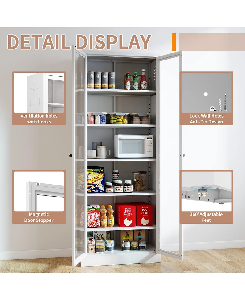 Boyel Living 72 Inch Tall Steel 5 Shelf Narrow Storage Cabinet with Glass Door