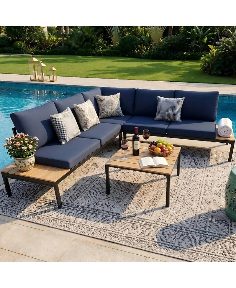 Asagikoiai 4 Piece Weather Resistant Outdoor Conversation Set with Cushions and Coffee Table-Asagikoiai