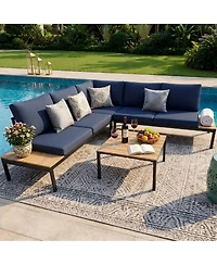 Asagikoiai 4 Piece Weather Resistant Outdoor Conversation Set with Cushions and Coffee Table-Asagikoiai