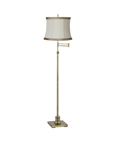 360 Lighting Swing Arm Floor Lamp Adjustable 70" Tall Antique Brass Linen Drum Shade for Living Room Reading Bedroom Office