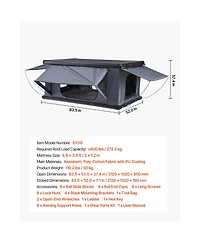 Sevorley Aluminum Hard Shell Rooftop Tent for 2-3 Person with Led Light, 2 Windows and Mattress