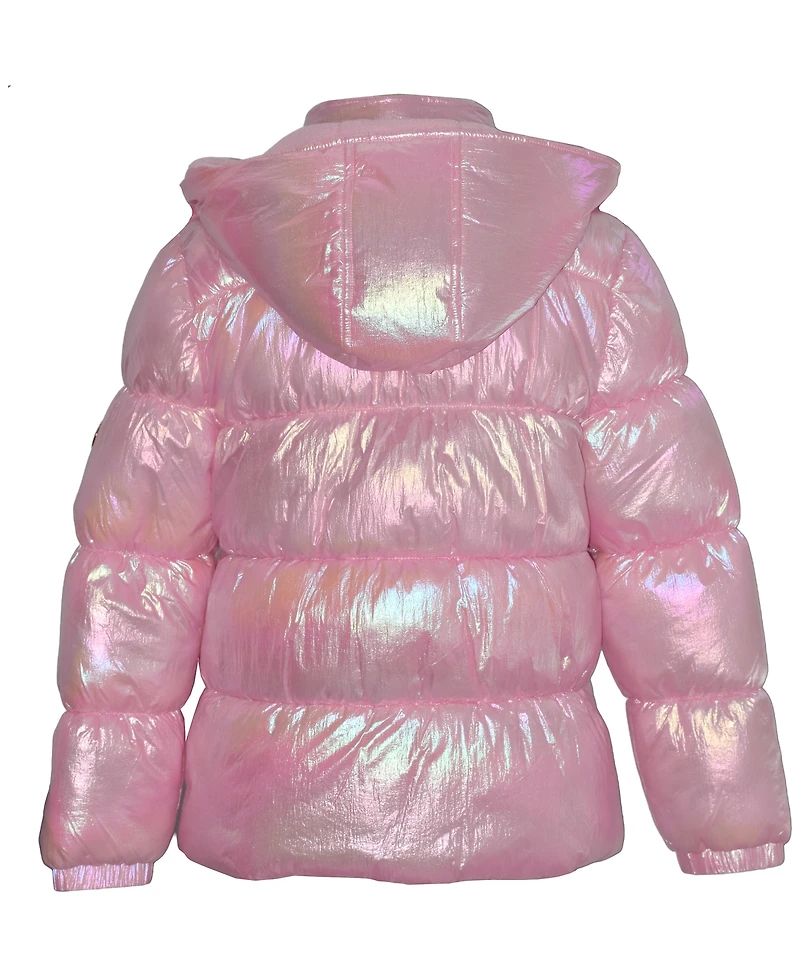 Kensie Girl Girls' 5-16 Iridescent Puffer Jacket with Knit Hat, 2-Piece Set