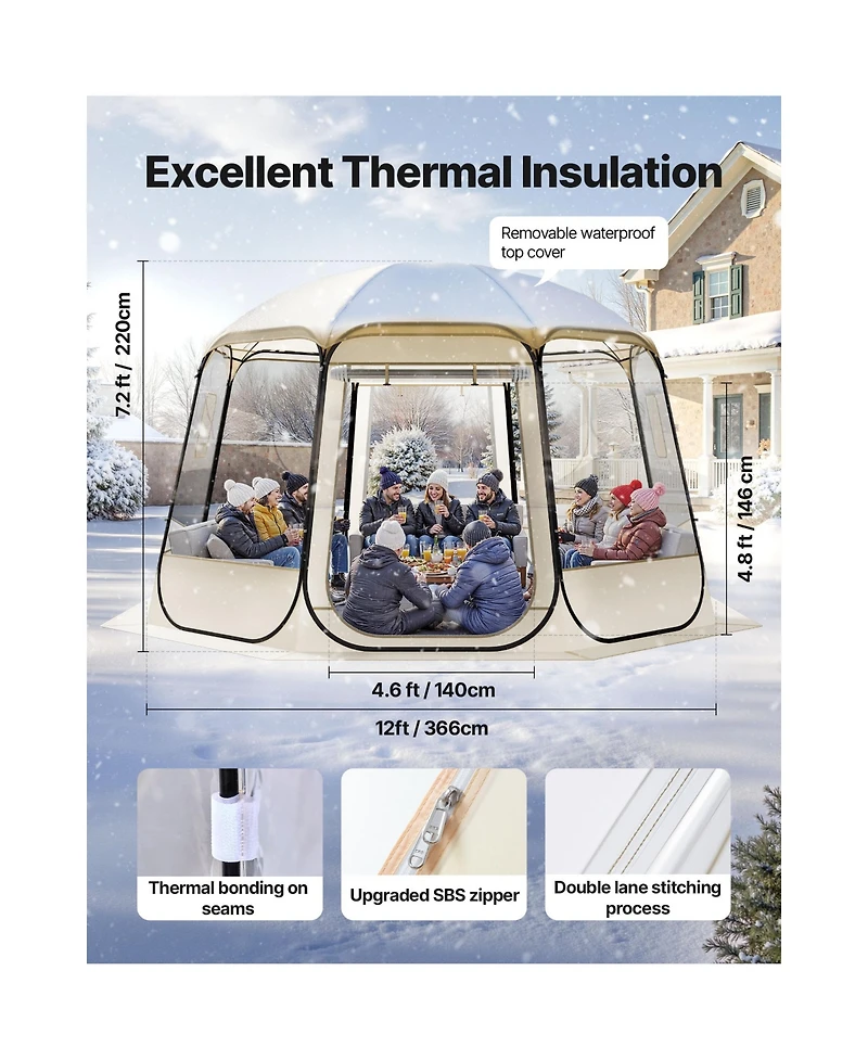 Sevorley Pop Up Bubble Tent, 12 x 11 ft Clear Dome Shelter for 10-12 People