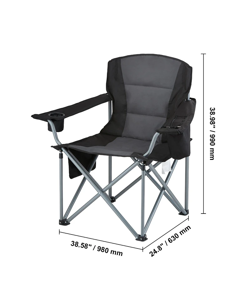 Sevorley Oversized Padded Camping Folding Chair with Cooler Bag and Cup Holder
