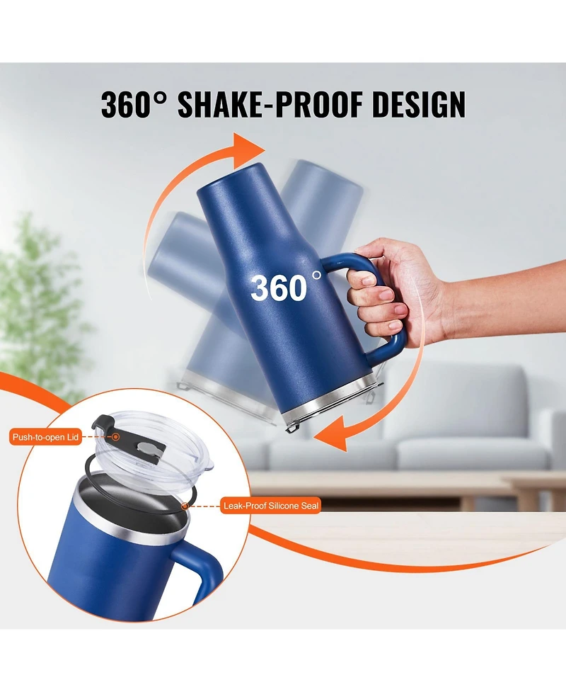 Sevorley 40 oz Insulated Water Bottle, Stainless Steel Travel Coffee Mug with Handle Lid, Leakproof Flask
