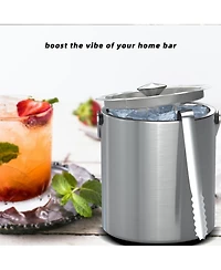 Piscifun Stainless Steel Double Wall Insulated Ice Bucket with Strainer Tongs Lid for Parties Home Bar