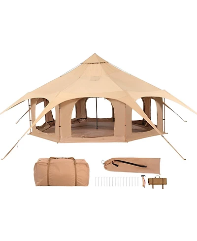 Sevorley Bell Tent 16.4 ft with Stove Jack, 4-Season Canvas Yurt Tent for 8 People Camping