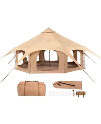 Sevorley Bell Tent 16.4 ft with Stove Jack, 4-Season Canvas Yurt Tent for 8 People Camping