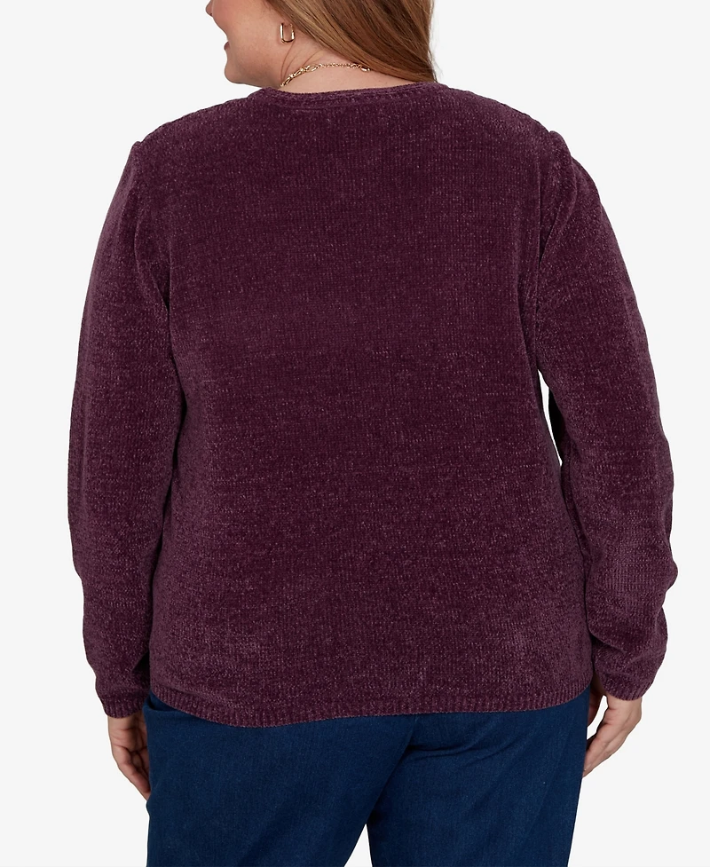 Alfred Dunner Plus Classic Cable Pullover Chenille Sweater
