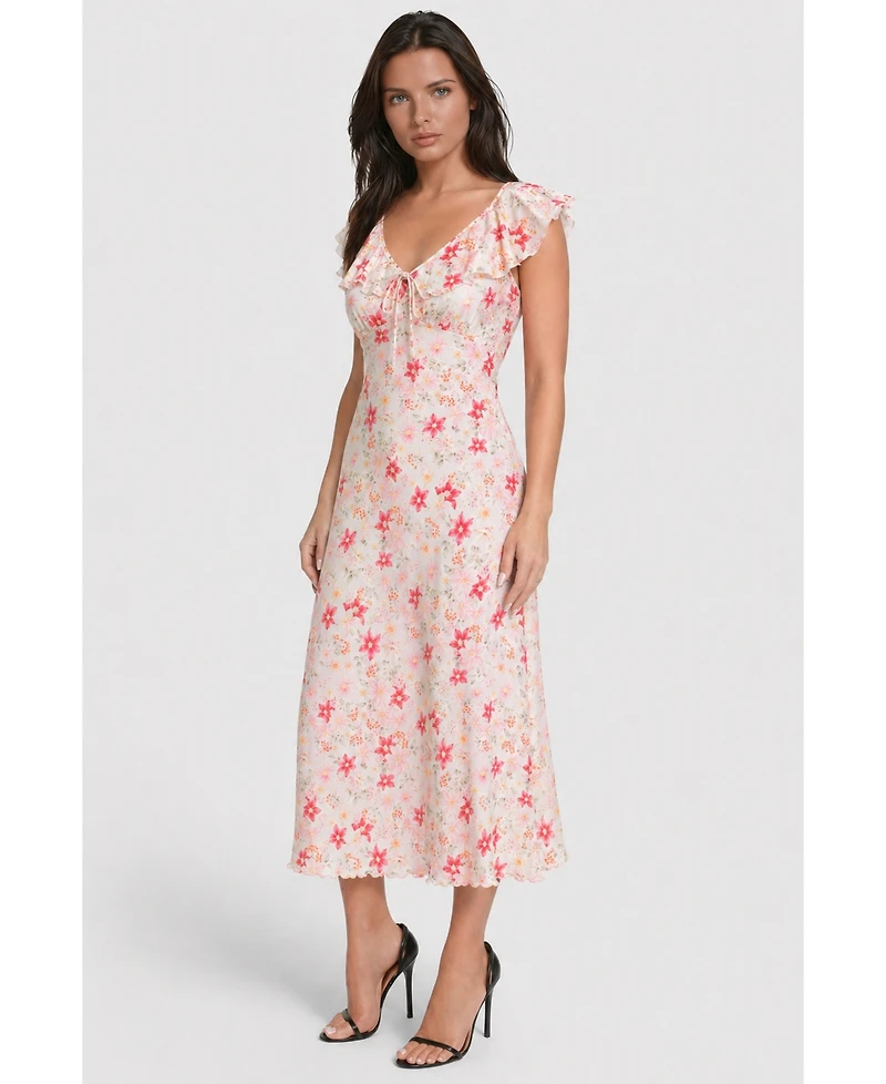 Bebe Women's Floral-Print Ruffle Maxi Dress