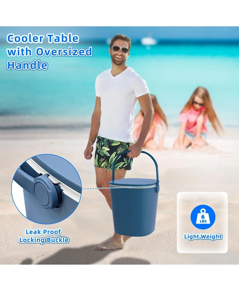 Piscifun Portable 3-in-1 Rattan Style Outdoor Cooler Table with Drainplug Lift Top Lid