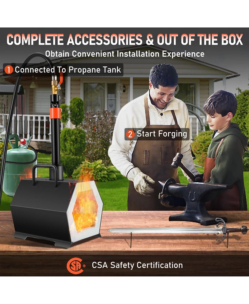 Sevorley Portable Propane Forge, Single Burner Blacksmith and Knife Making Furnace Kit
