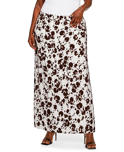 Coin 1804 Plus Cow Print Elastic Waist Maxi Skirt