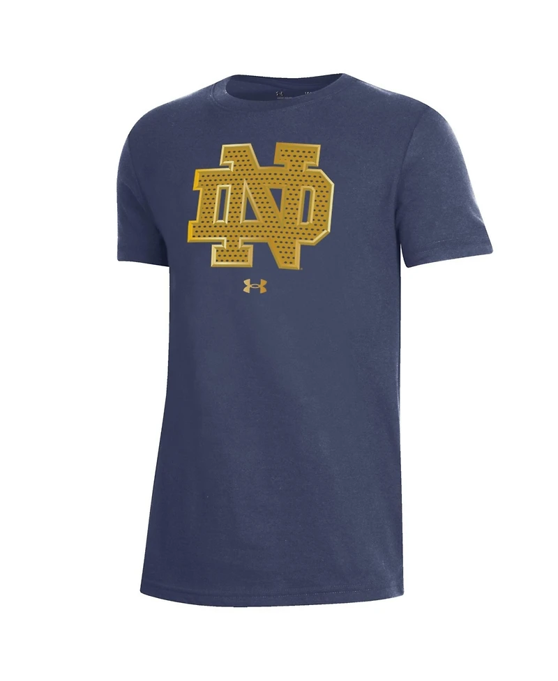 Under Armour Big Boys and Girls Navy Notre Dame Fighting Irish 2026 Shamrock Series Interlock Mesh Performance T-Shirt