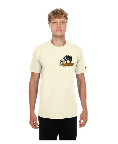 New Era Men's Natural Milwaukee Brewers Dia de los Muertos Sugar Skull T-Shirt