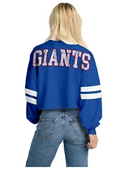 Spirit Jersey Women's Royal New York Giants Oversized Cropped Stripe Long Sleeve T-Shirt