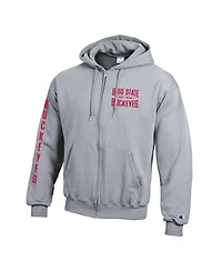 Champion Men's Heather Gray Ohio State Buckeyes Varsity Powerblend Full-Zip Fleece Hoodie