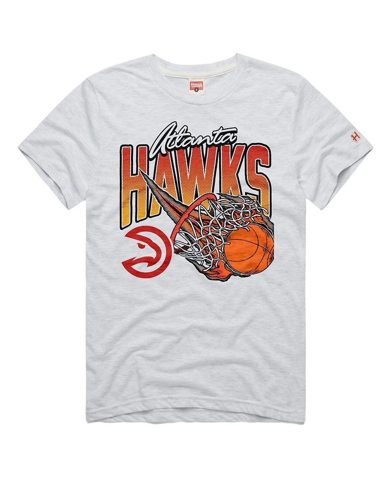 Homage Men's and Women's Ash Atlanta Hawks On Fire Tri-Blend T-Shirt
