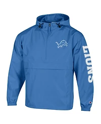 Champion Men's Blue Detroit Lions Packable Hooded Windbreaker Half-Zip Sweatshirt