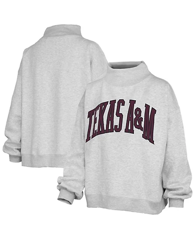 Pressbox Women's Ash Texas A M Aggies Oversized Nelson Mock Neck Sweatshirt