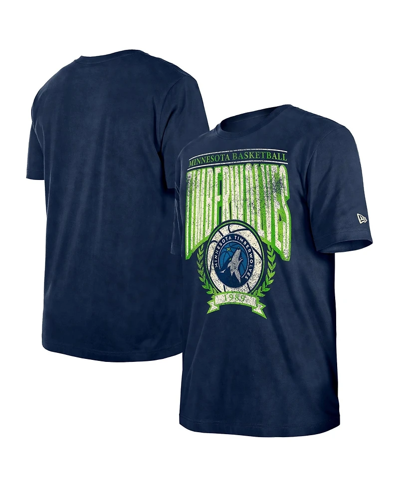 New Era Men's Navy Minnesota Timberwolves Throwback Vintage Boxy Mineral Wash T-Shirt