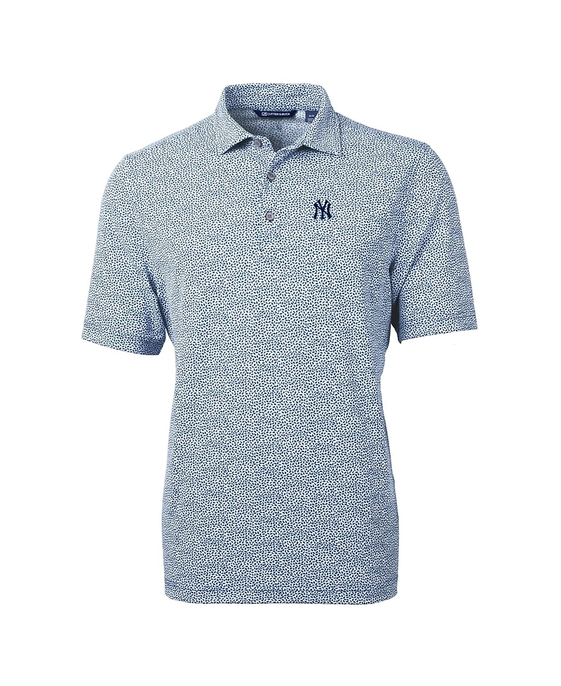 Cutter Buck Men's Navy New York Yankees Virtue Eco Pique Botanical Print Recycled Polo Shirt