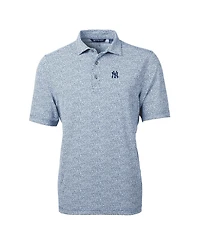 Cutter Buck Men's Navy New York Yankees Virtue Eco Pique Botanical Print Recycled Polo Shirt