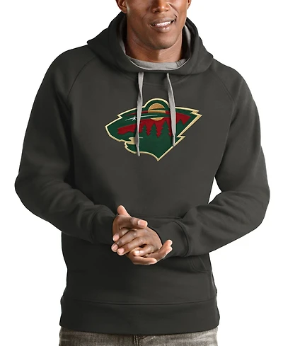 Antigua Men's Charcoal Minnesota Wild Logo Victory Pullover Hoodie