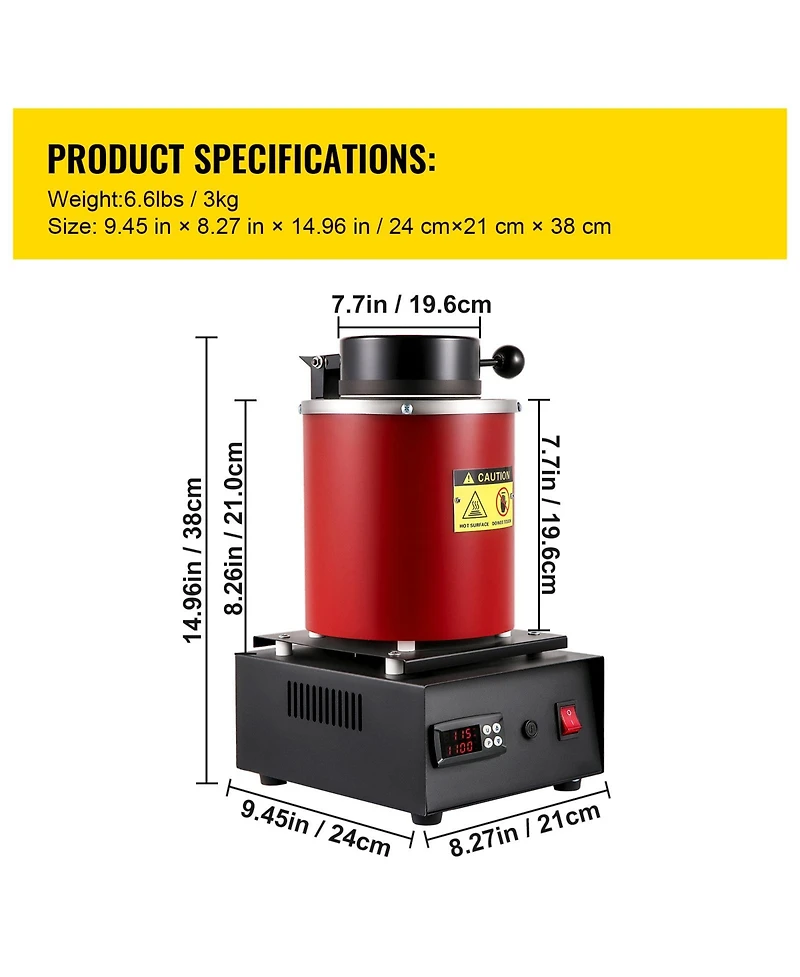 Sevorley 3 Kg Digital Gold Melting Furnace, 1350W with Ceramic Crucibles
