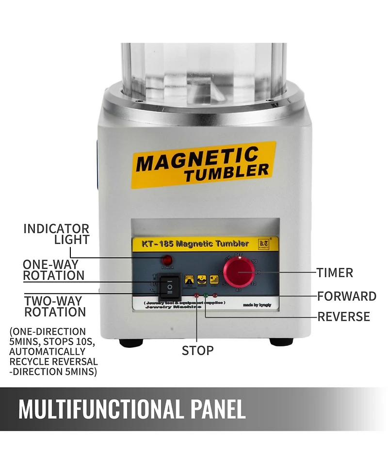 Sevorley Magnetic Tumbler, 185mm Jewelry Polisher Finisher with Adjustable Direction and 60-Minute Timer, 2000 Rpm