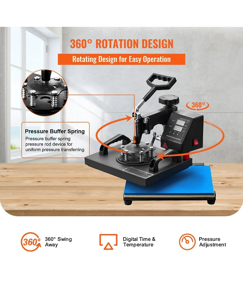 Sevorley Swing-Away Heat Press Machine for T-Shirts, Digital Sublimation Transfer Press