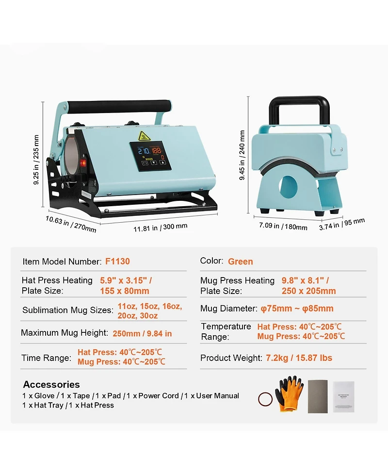 Sevorley 2-in-1 Tumbler and Hat Heat Press Machine for Mugs and Caps