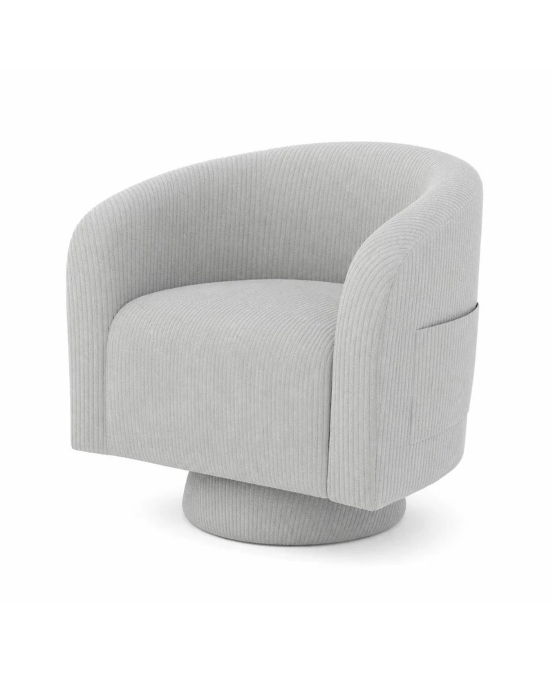 homfan Swivel Accent Chair – 360degree(s) Barrel Armchair with Wood Base, Rounded Back and Curvy Armrest, Corduroy Club Chair for Living Room