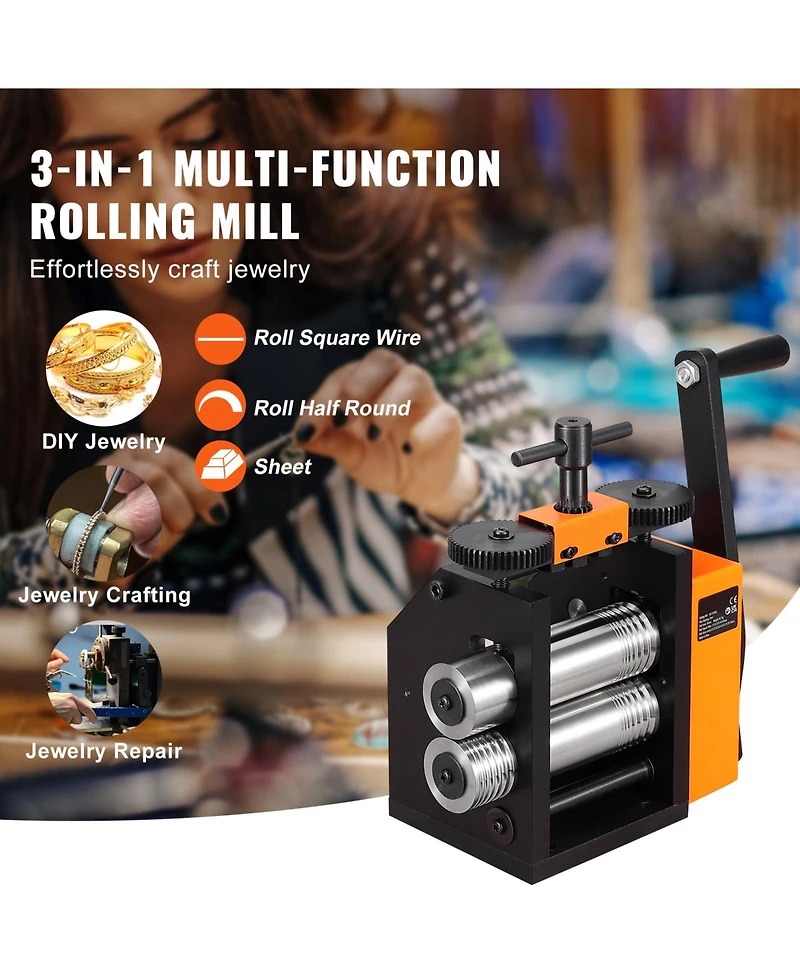 Sevorley Jewelry Rolling Mill, 3-in-1 Sheet and Wire Roller, 0.1-7mm Adjustable Thickness