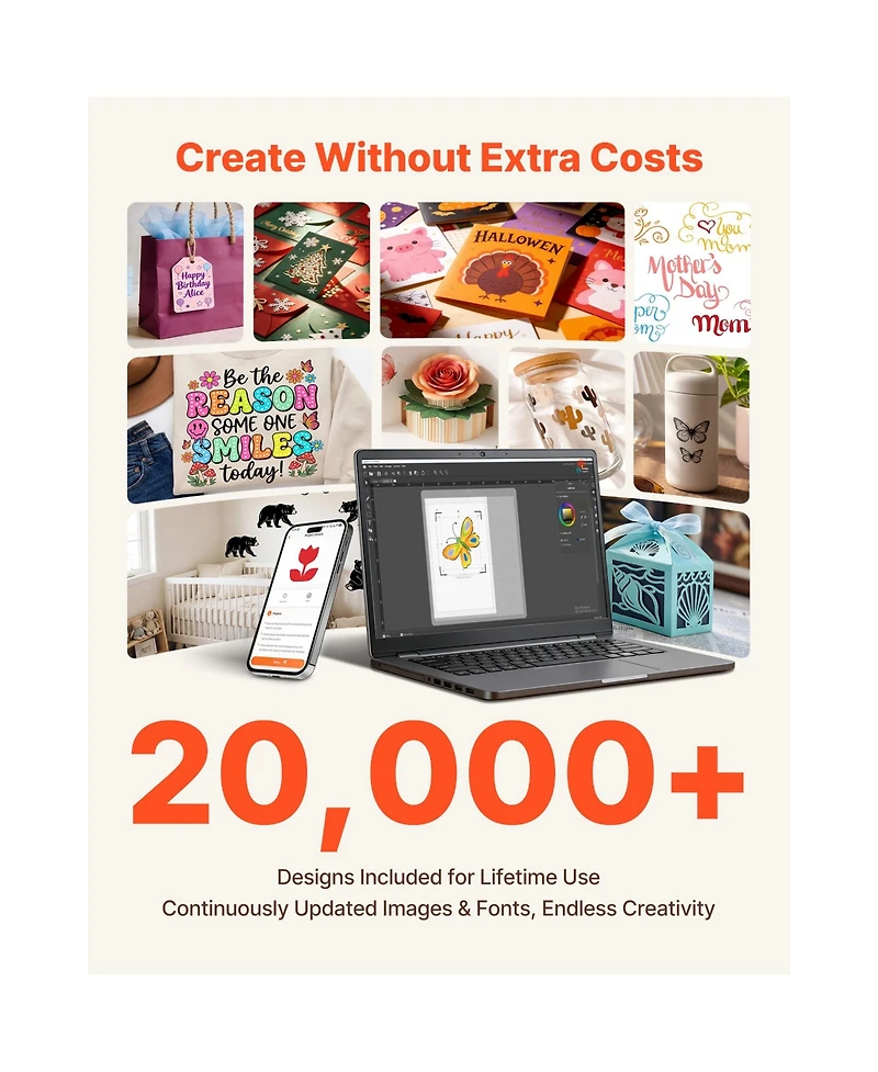 Sevorley Vinyl Cutting Machine, Button-Controlled Smart Cutter with 20,000 Plus Built-In Designs