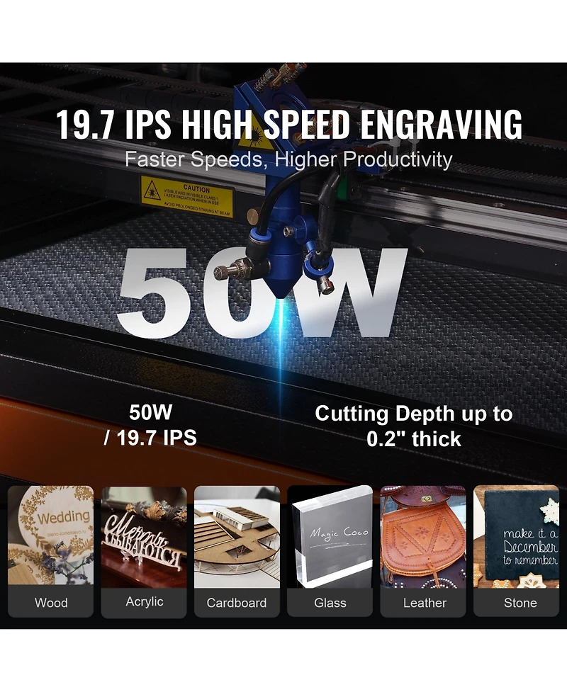 Sevorley 50W CO2 Laser Engraver and Cutter, in, Air Assist for Wood Acrylic Fabric