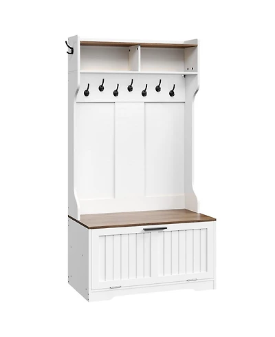 Slickblue Entryway Hall Tree with Storage Bench, Coat Rack, Shoe Shelf and Hanging Hooks