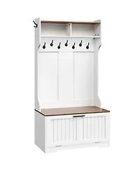 Slickblue Entryway Hall Tree with Storage Bench, Coat Rack, Shoe Shelf and Hanging Hooks