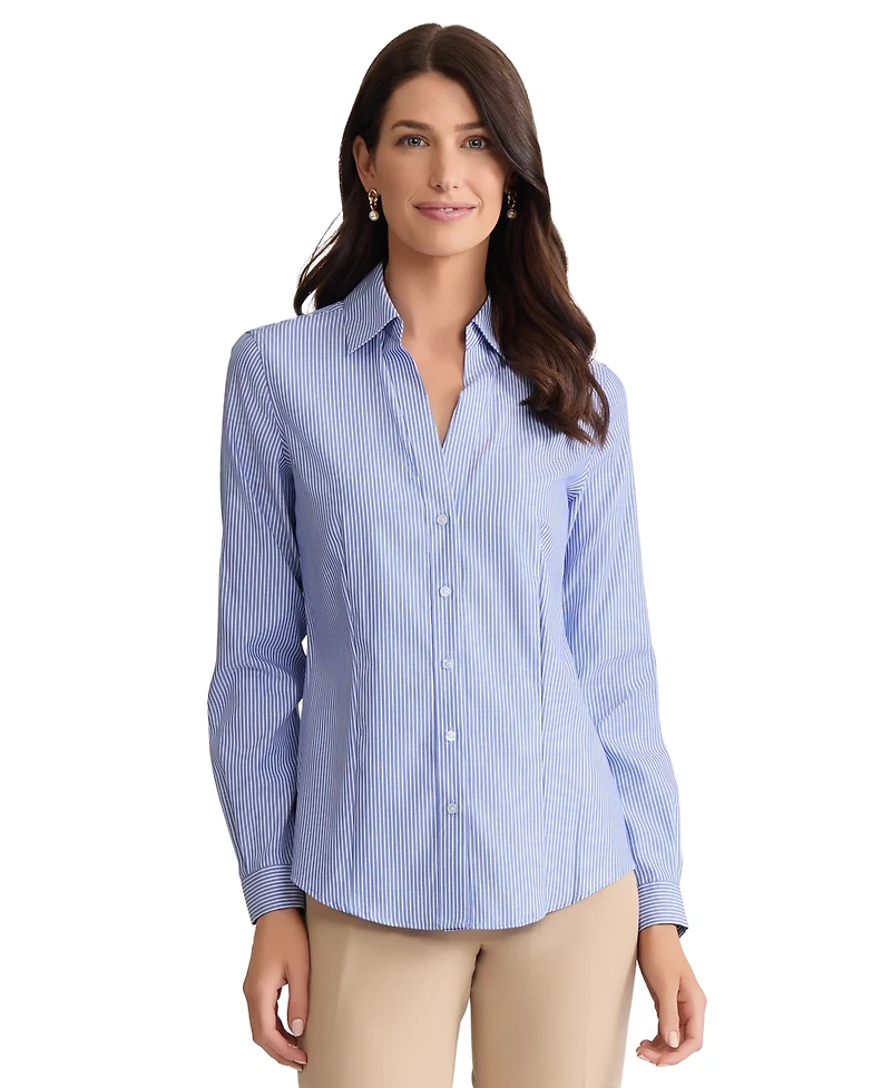 Jones New York Petite Easy Care Button-Up Long-Sleeve Blouse