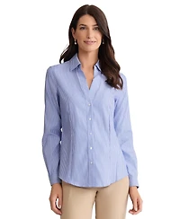Jones New York Petite Easy Care Button-Up Long-Sleeve Blouse