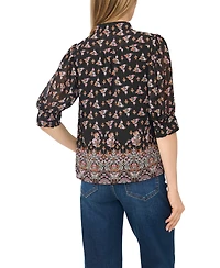 CeCe Women's Hidden-Placket Collared 3/4-Sleeve Blouse
