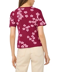 CeCe Women's Floral Jacquard Crewneck Short-Sleeve Sweater