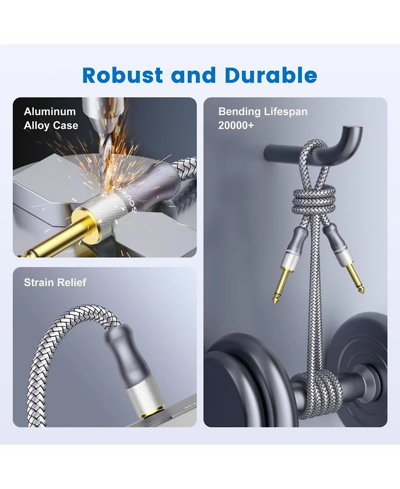 Lofree Ts Instrument Cable Nylon Braided Connectors Noise Shielding for Guitar Bass Studio Gear