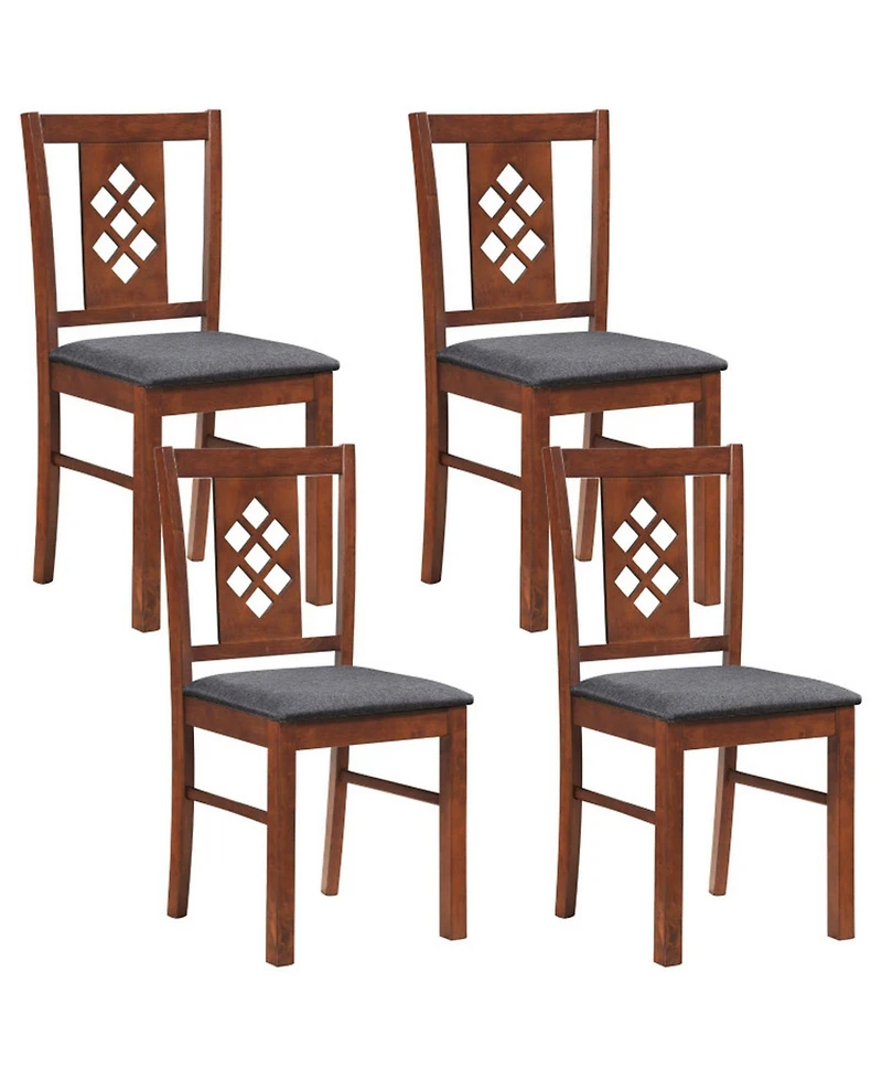 Sugift Linen Upholstered Kitchen Chairs Set of 4 with Diamond Lattice Back