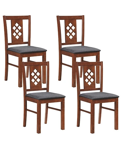 Sugift Linen Upholstered Kitchen Chairs Set of 4 with Diamond Lattice Back