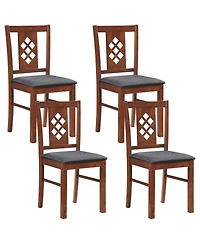 Sugift Linen Upholstered Kitchen Chairs Set of 4 with Diamond Lattice Back