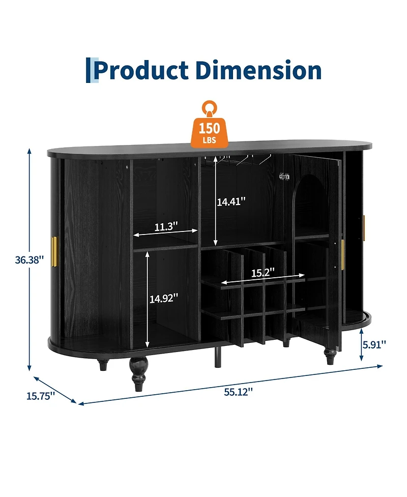 gaomon Mid-Century Bar Cabinet with Sliding Door, Detachable Wine Rack and Glass Holder
