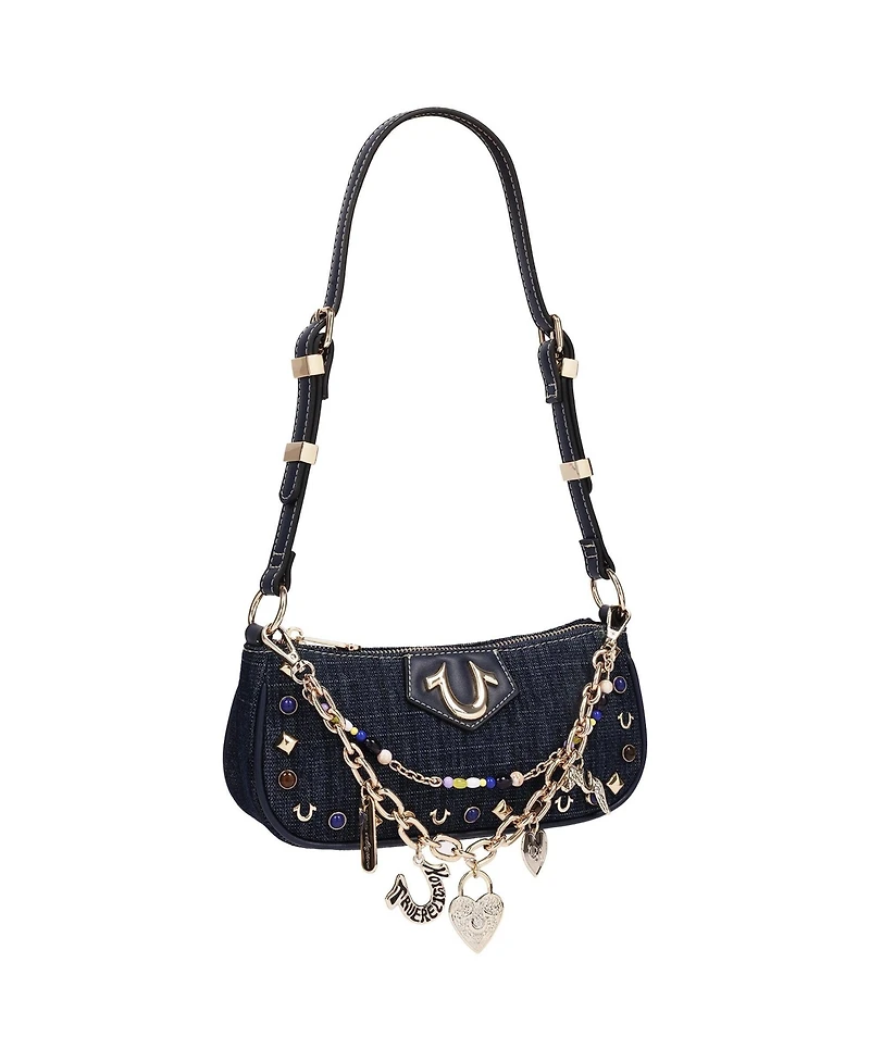 True Religion Chain and Studs Denim Shoulder Bag