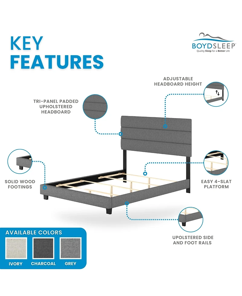 Boyd Sleep Ravenna Upholstered Linen Adjustable Height Headboard Platform Bed Frame